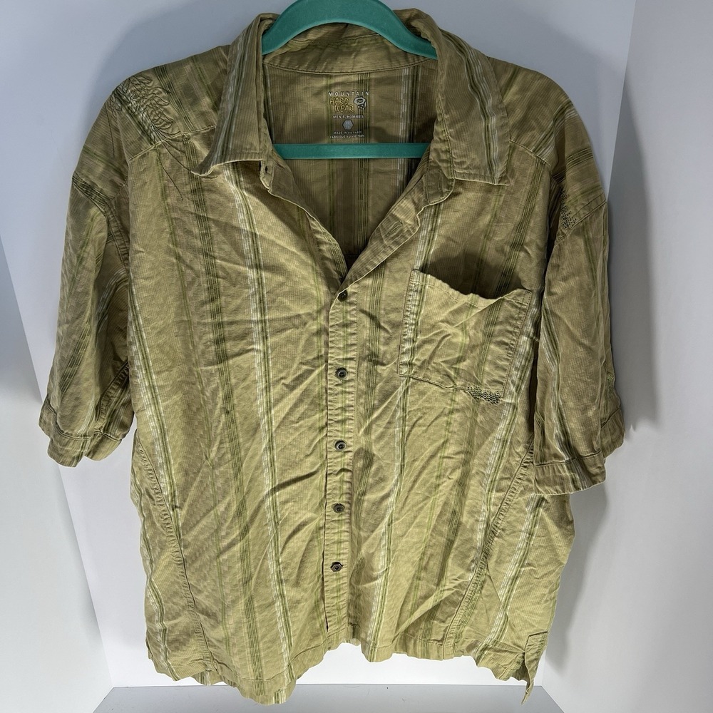 Vintage Mountain Hardwear Striped Short Sleeve Trail Shirt Ylw Embroidered EUC